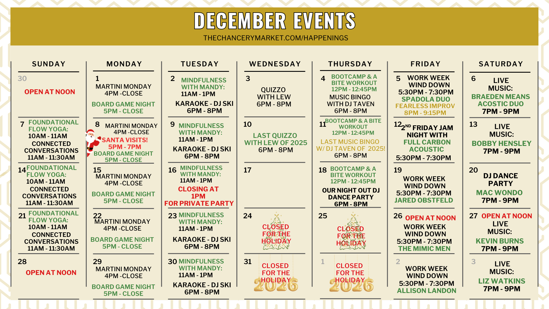 December 2025 Events at The Chancery Calendar of December 2025 Events at The Chancery